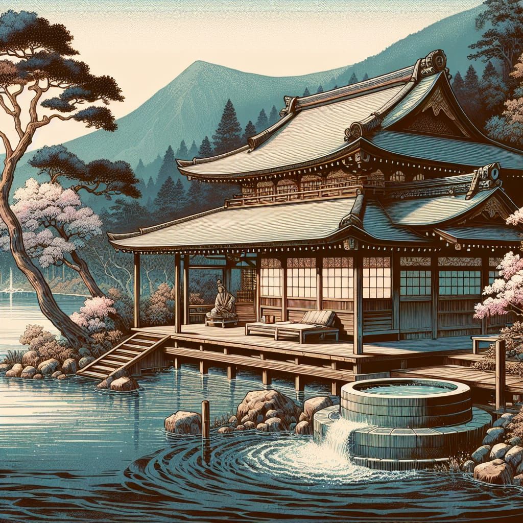 Tranquil Japanese Bath House in Ukiyo-e Style