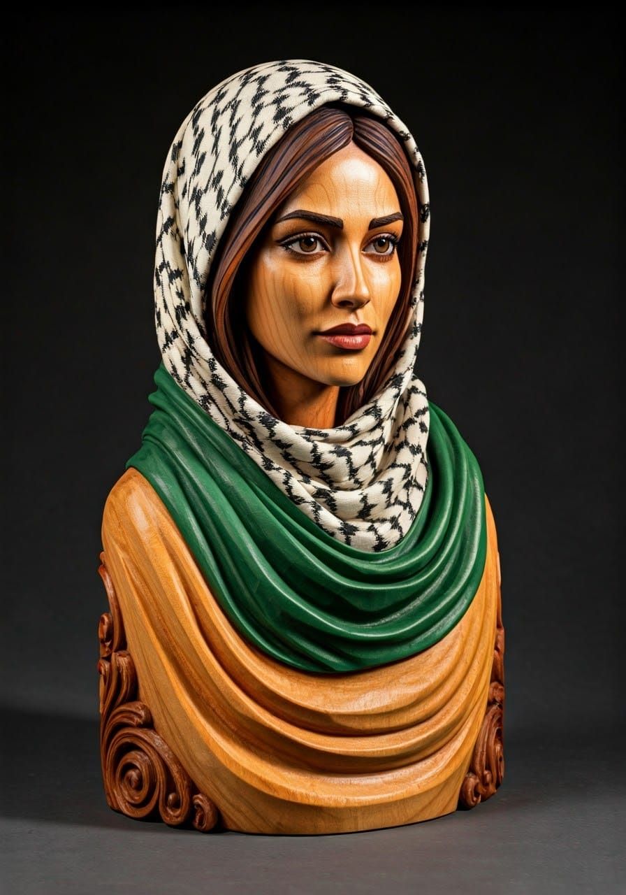 Detailed Wood Sculpture of Proud Palestinian Woman