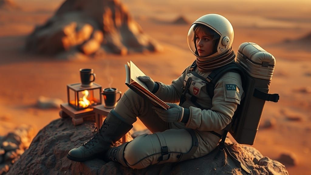 Astronaut's Martian Reverie in Sci-Fi Style