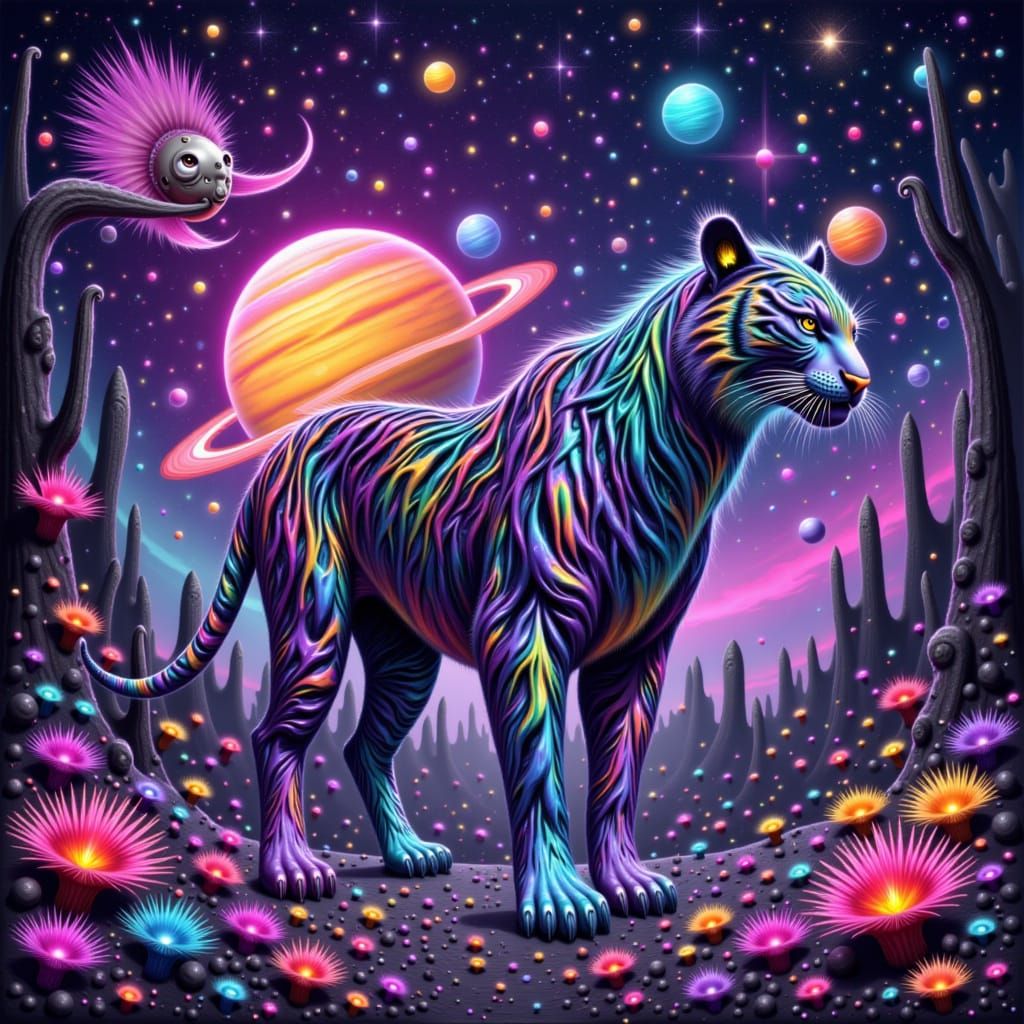 Iridescent Tiger in Astral Landscape Digital Art