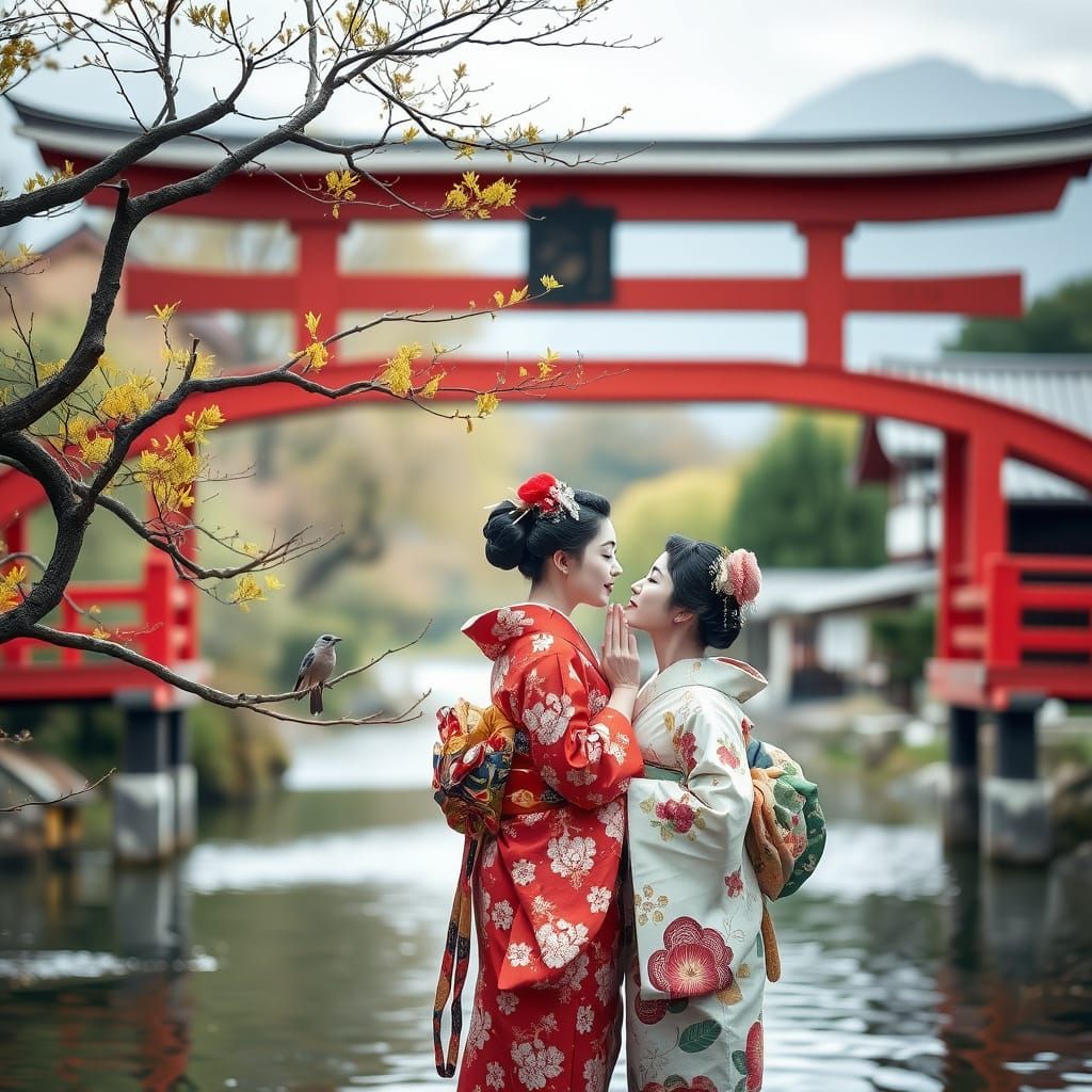 Sensual Geishas in Whimsical Japanese Landscape