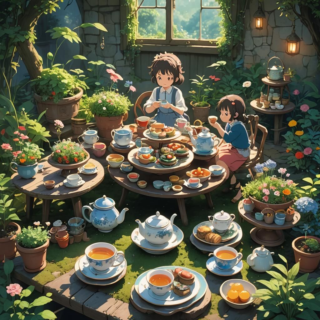 Fairy Garden Tea Party in Anime Style