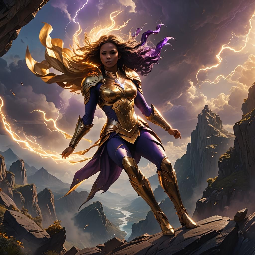 Superhero Saves Girl From Cliff in Fantasy Art