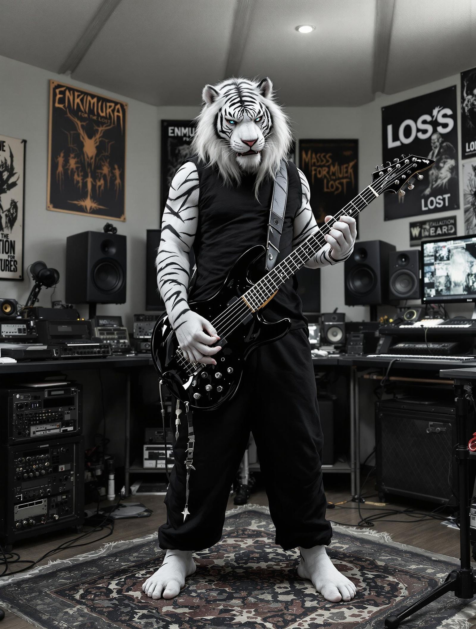 Anthropomorphic Tiger-Hybrid in Shed-Studio, Radiating Warmt...