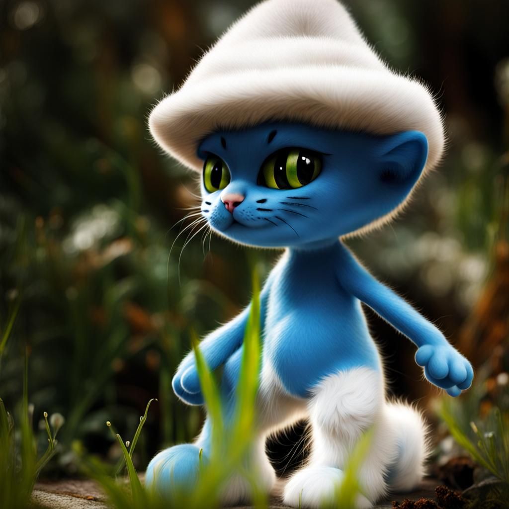 Whimsical AI-Generated Smurf Cat Creature