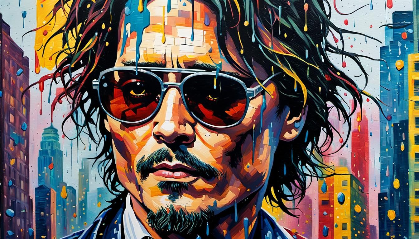 Johnny Depp Pop Art Portrait with Acrylic Paint Drip