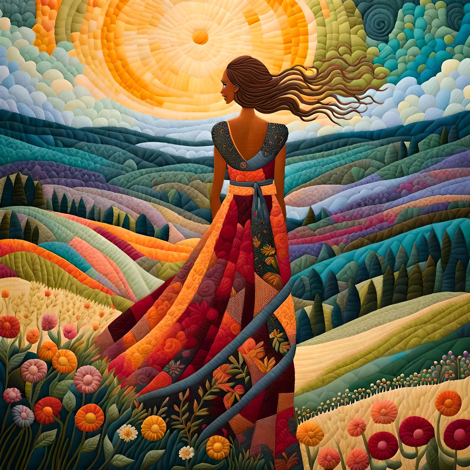 Art Brut Girl on Windy Hill Quilt