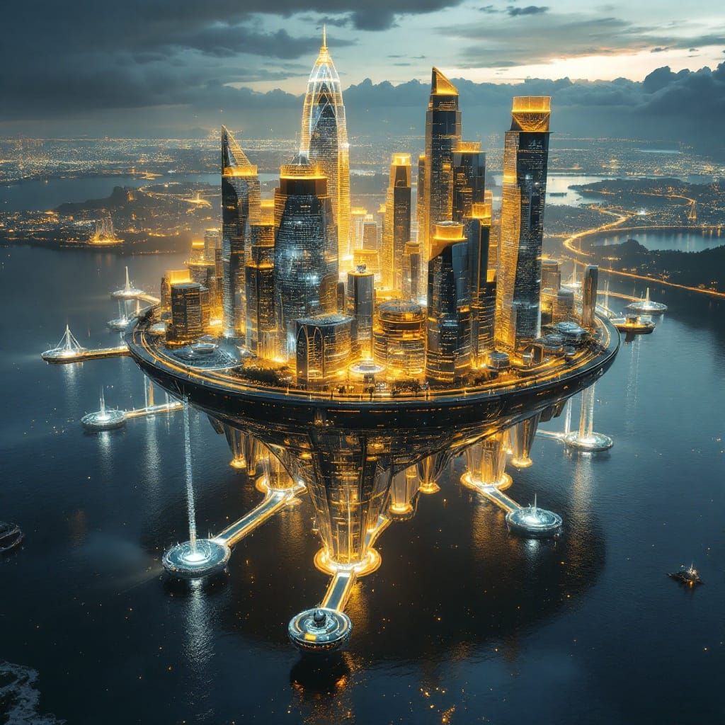 Ethereal Metropolis Levitates Above Glowing Ocean