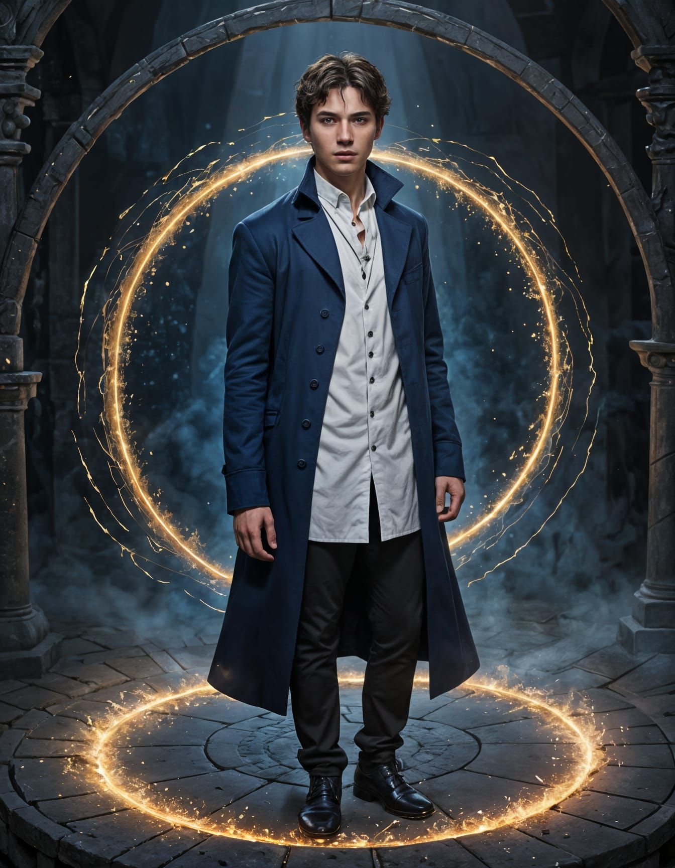 Young Mexican Sorcerer with Blue Magic Electricity