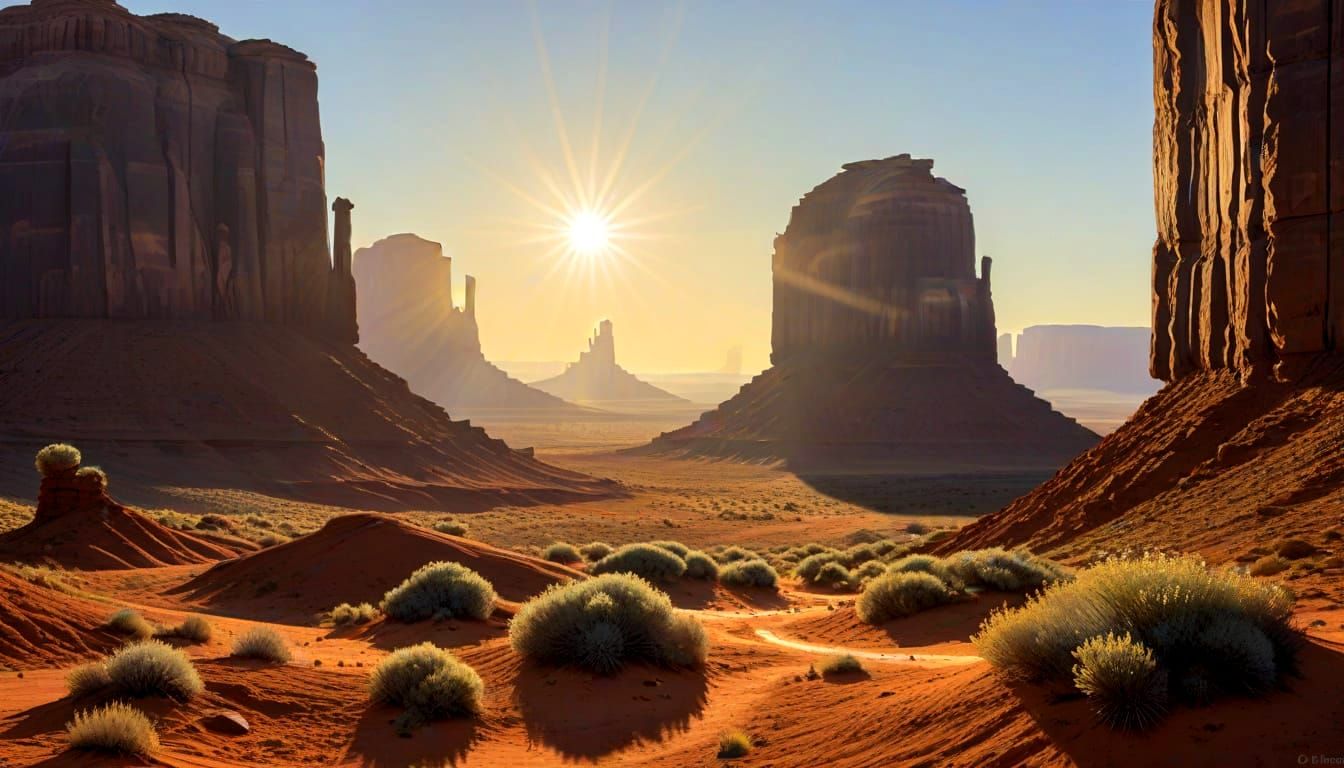 Monument Valley Sunrise with Sunbeams