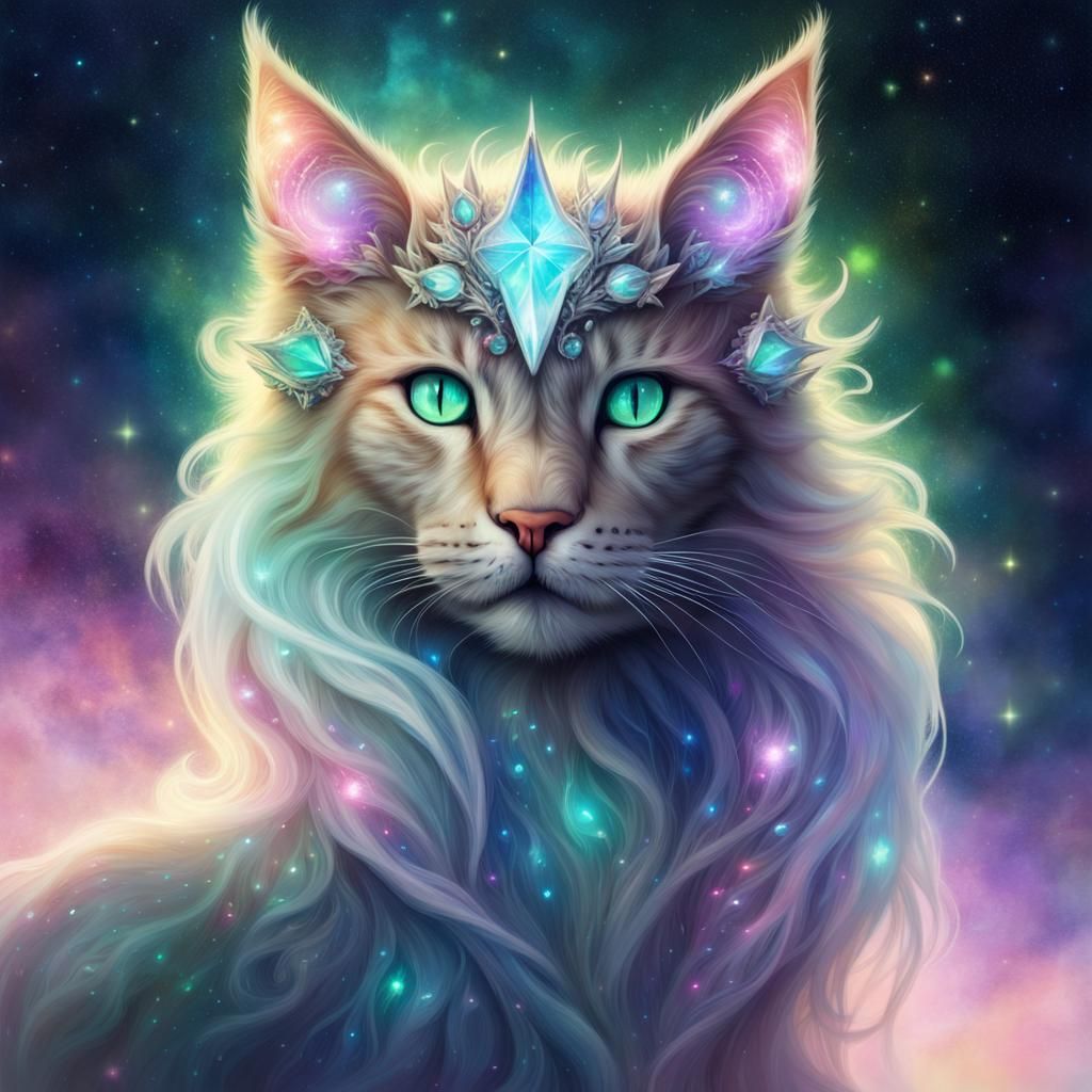 Surreal Cat-Dragon Hybrid in a Galaxy of Stars