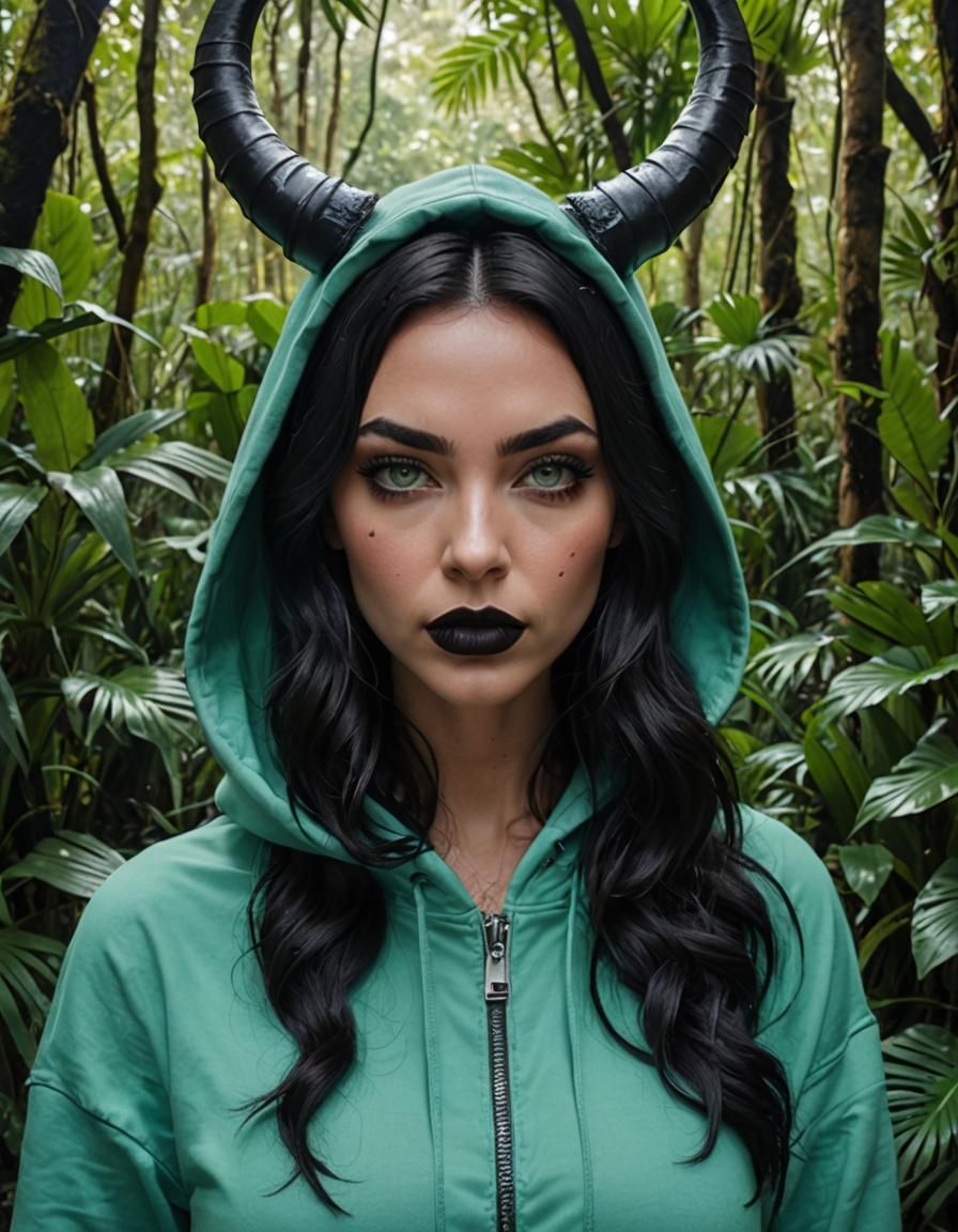 Realistic Photo of a Girl with Horns in Jungle