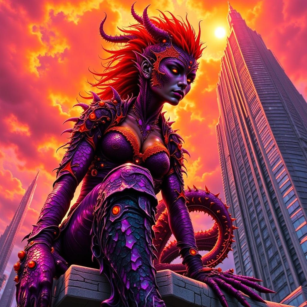 Dragon-Human Hybrid Pinup in Pulp Comic Style