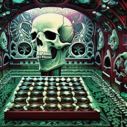 Skull Garden Inside Skull Temple, Hyperdetailed Concept Art