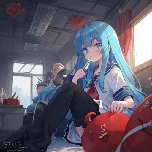 Anime Girl with Blue Eyes and Red Hair