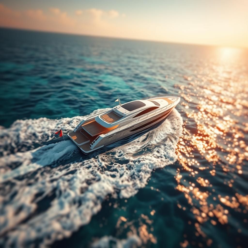 Luxury Yachting in Vibrant Acrylic Art Style