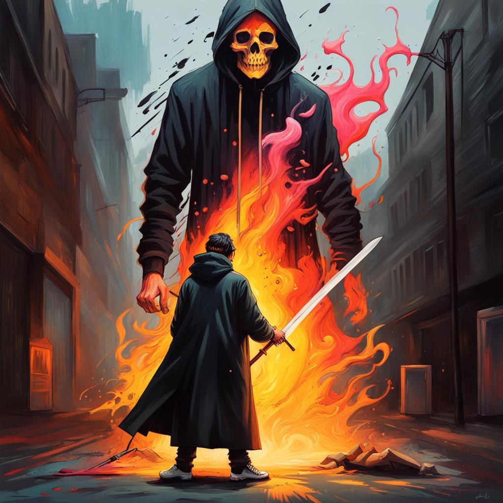 King of Bones vs Flaming Sword: Graffiti Art