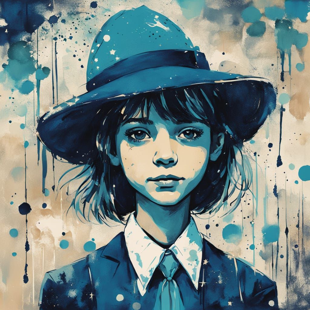 Postmodern Schoolgirl in Soft Ink Painting