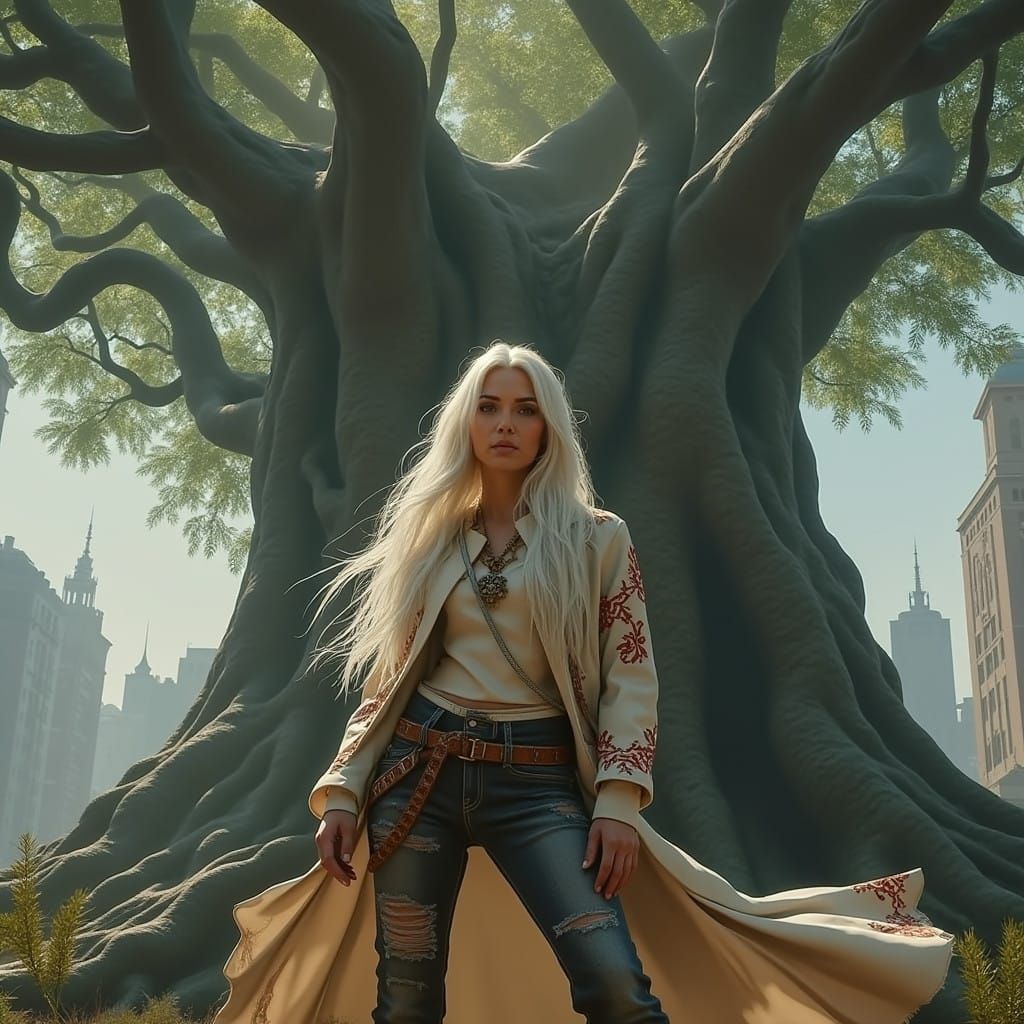 Mystical City Outcast with Luxurious White Hair