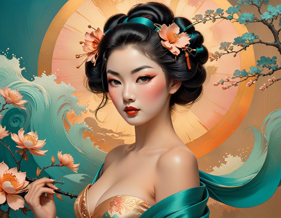 Geisha Pin-Up in Art Nouveau Style