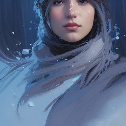 Detailed Winter Portrait in Art Nouveau Style