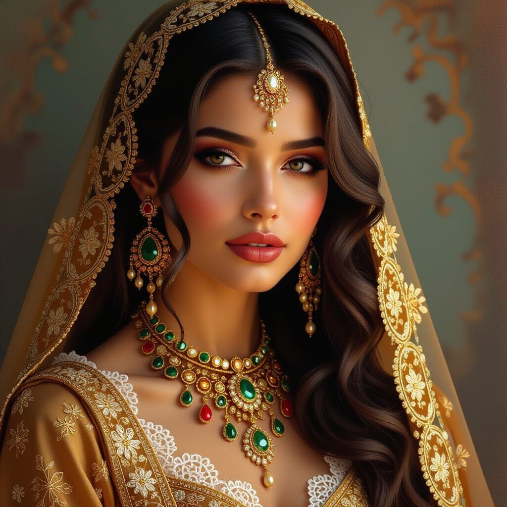 Ornate Portrait in Hyper-Realistic Oil Painting Style