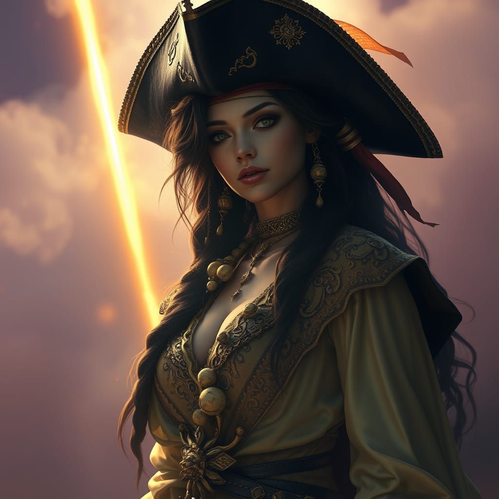 Heroic Female Pirate in Opulent Art Nouveau Style