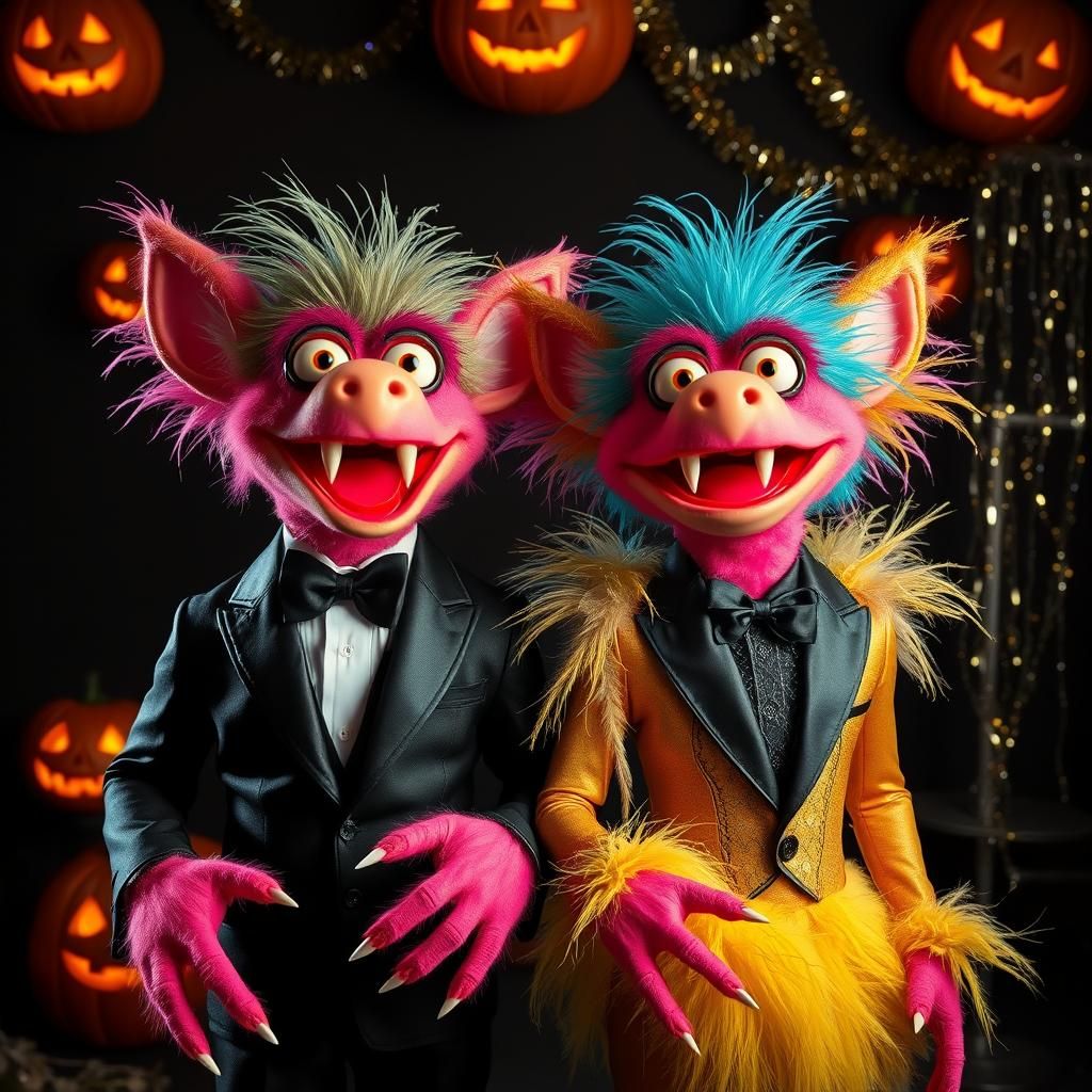 Glamorous Muppet Monsters at Halloween Prom: Retro-Futuristi...