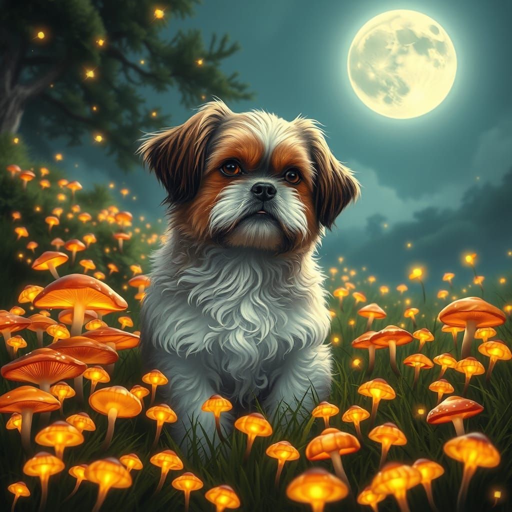 Ethereal Shih Tzu/Havanease in a Field of Glowing Mushrooms ...