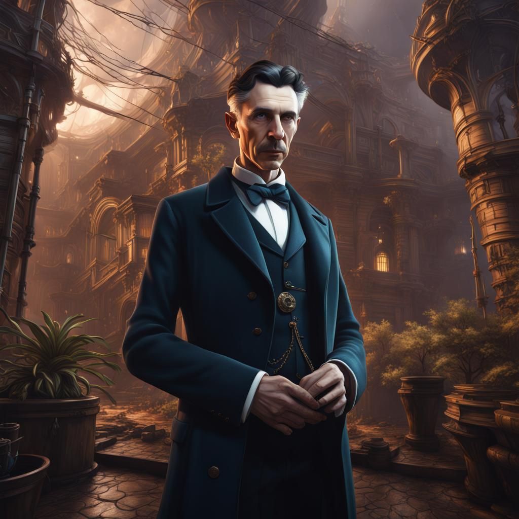 Nikola Tesla Fantasy Concept Art in 8k