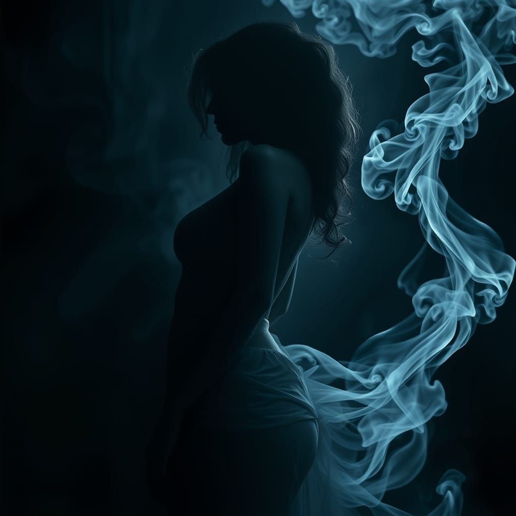 Ethereal Smoke Goddess in Dark Noir Splendor