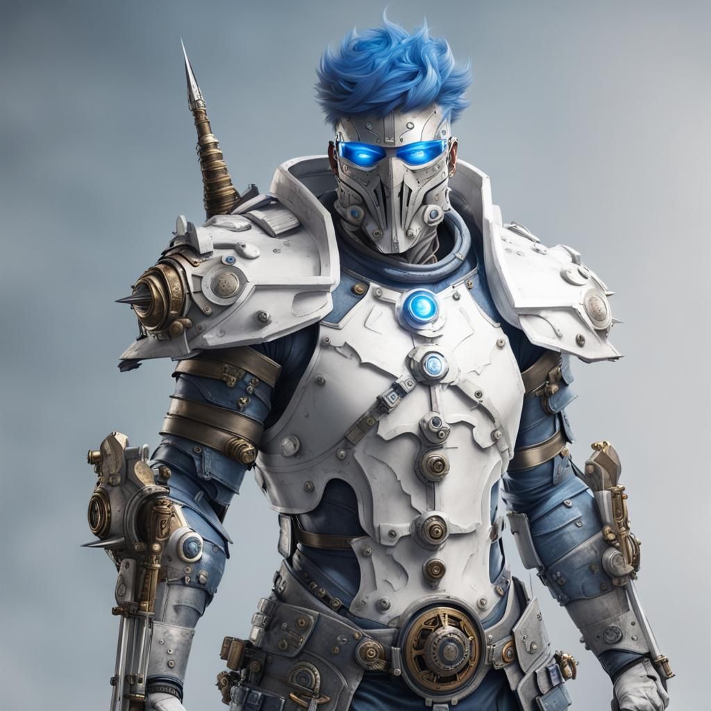 Steampunk Warrior with Swords and Blue Visor