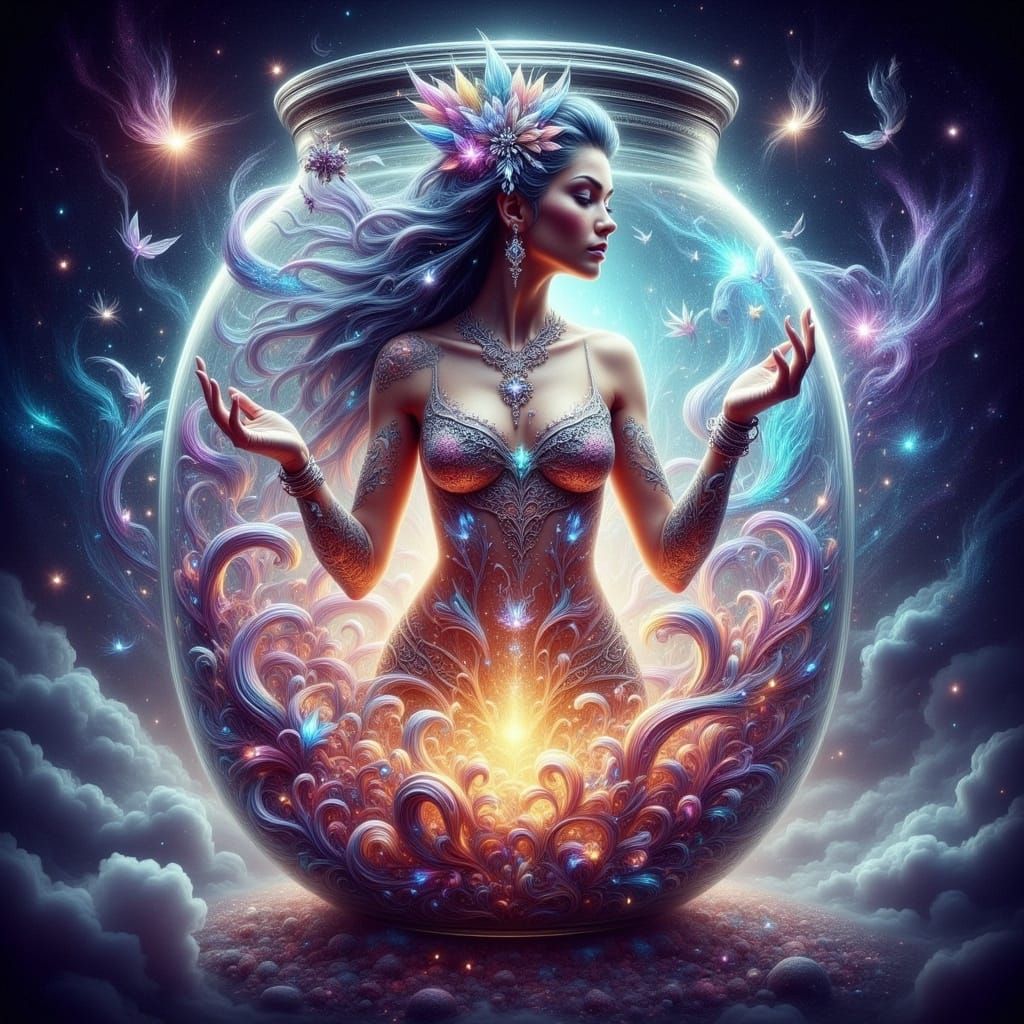 Majestic Genie Emerges from Cosmic Jar