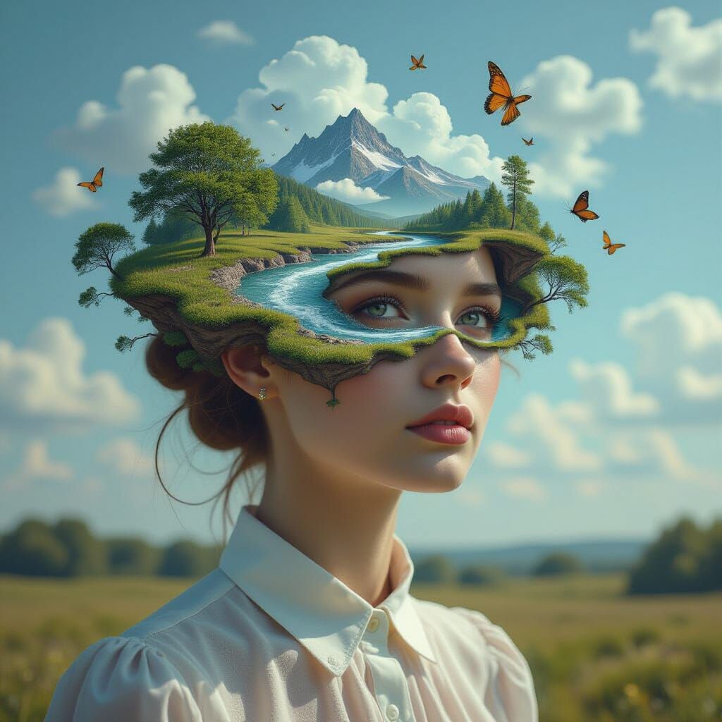 Surreal Dreamlike Human Figure Beyond Horizon