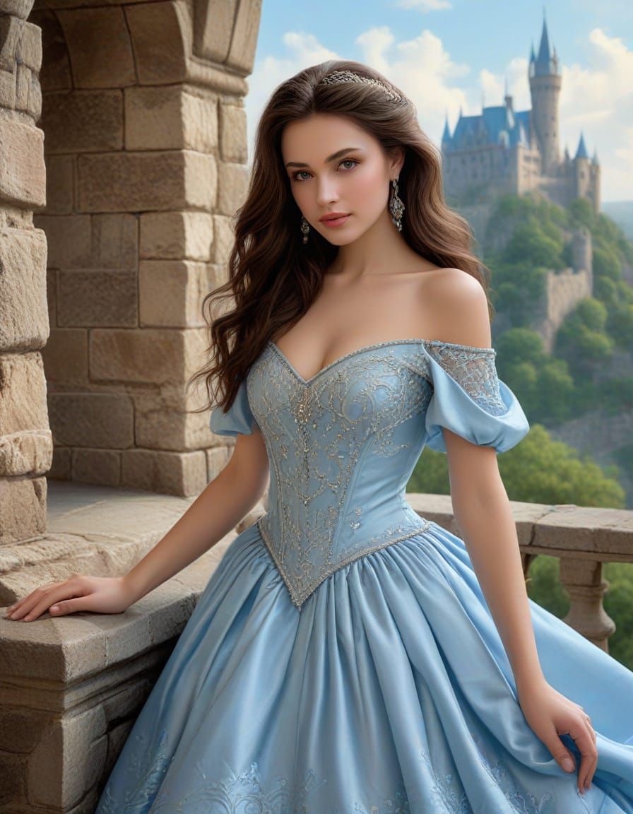 Medieval Princess in Ethereal Castle Scene