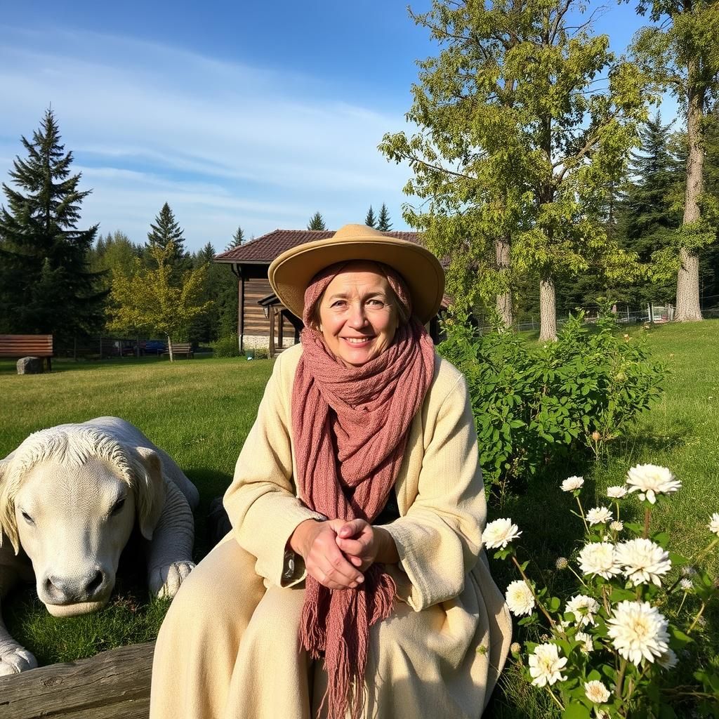 Старенька бабуся сидить біля каміна в красивому кріслі-гойда...