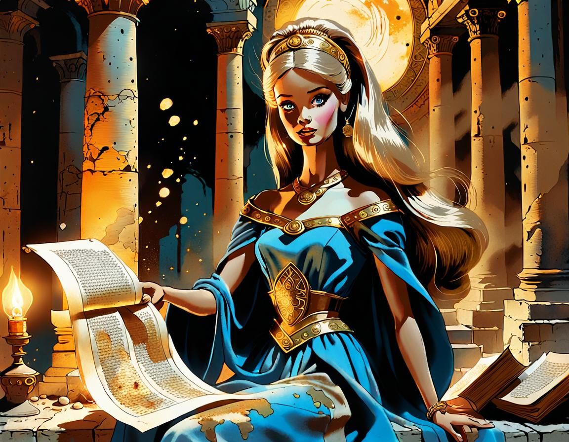 Sibyl Barbie in Roman Catacomb, Comic Book Style