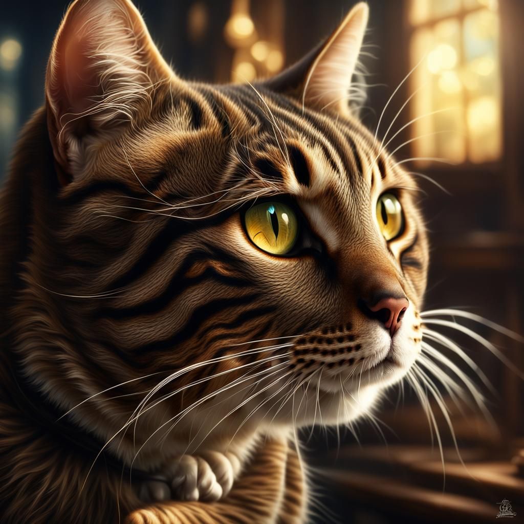 Dramatic Digital Painting of a Brown Tabby Cat