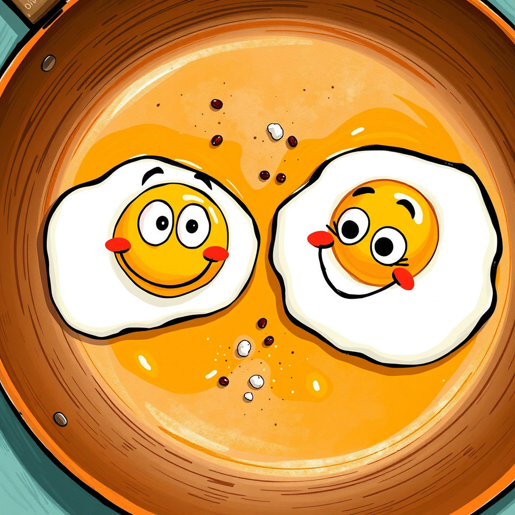 Googly-Eyed Fried Eggs in Cartoon Style
