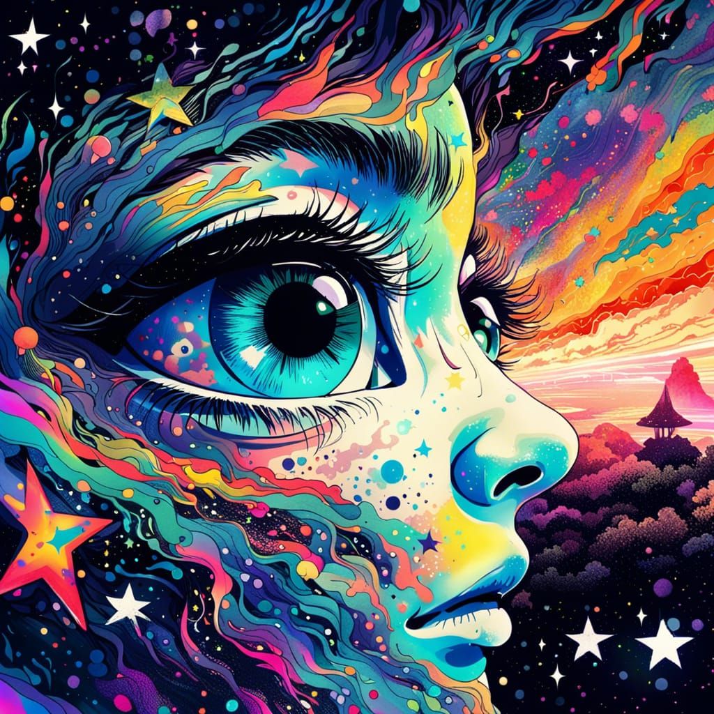Psychedelic Open Eye Crying in Surreal Digital Art
