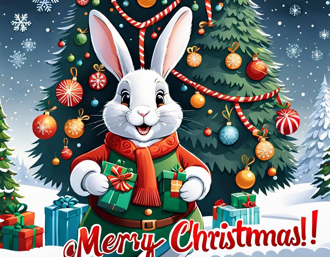 Anthropomorphic Rabbits Celebrate Christmas: Hyperdetailed A...
