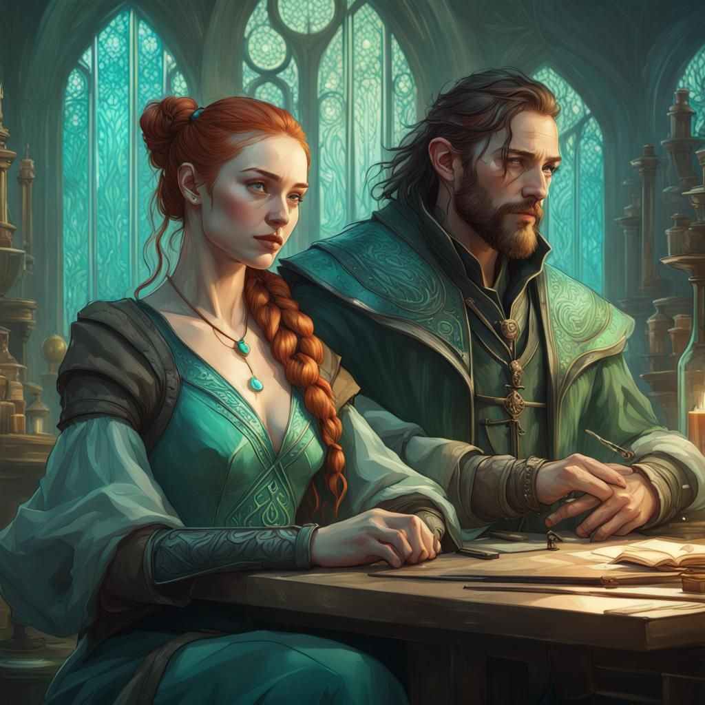Sansa and Sandor in Alchemist Laboratory, Detailed Portrait