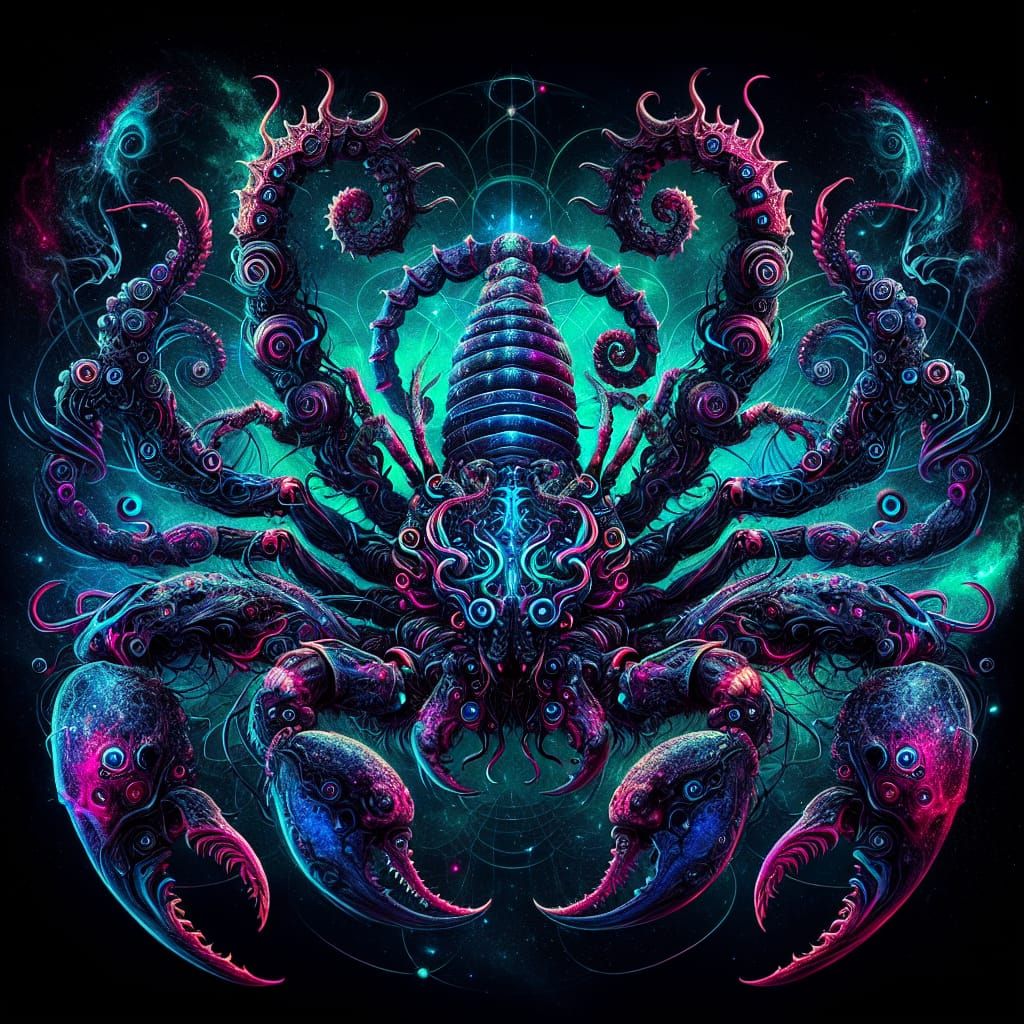 Surreal Cyberpunk Hybrid Creature Emerges from Dark Cosmic D...