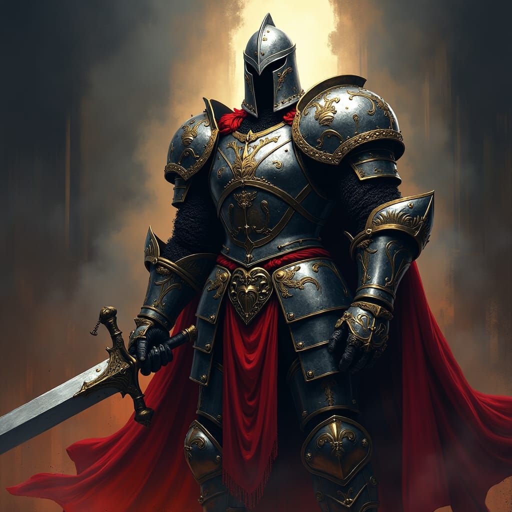 Noble Knight with Sword in Comic Book Style