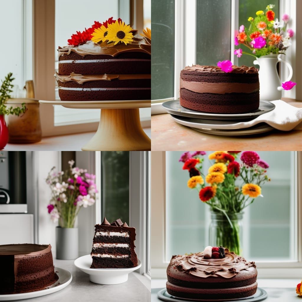Chocolate Cake with Flowers by Window