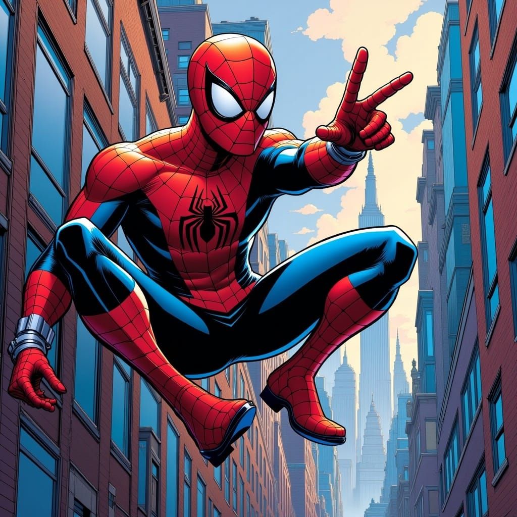Spider-Man Waves Hello: Comic Book Art