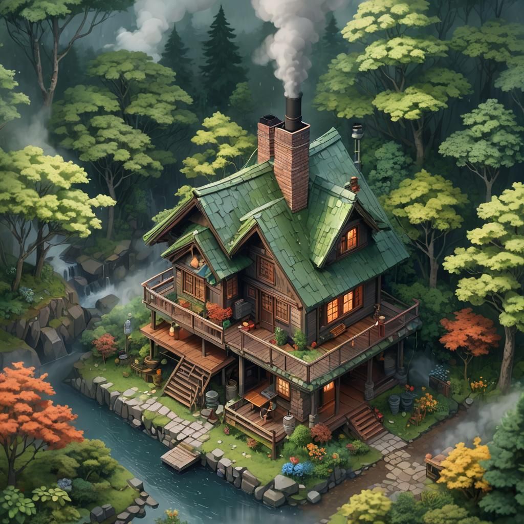 cozy cabin in the woods + rain