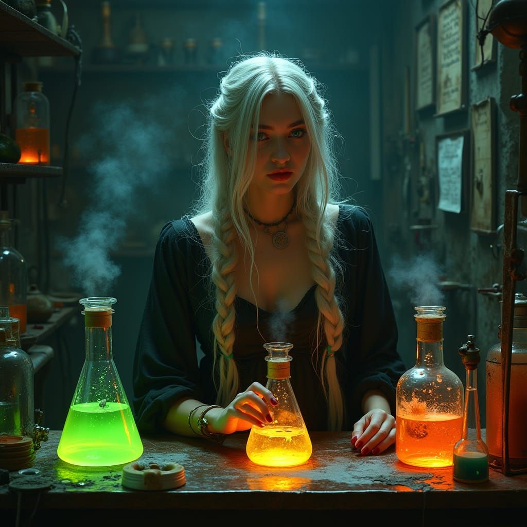 Steampunk Alchemist in Dimly Lit Laboratory