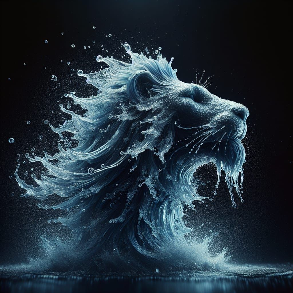 Water Lion Splash: Fantasy Matte Painting in 8k