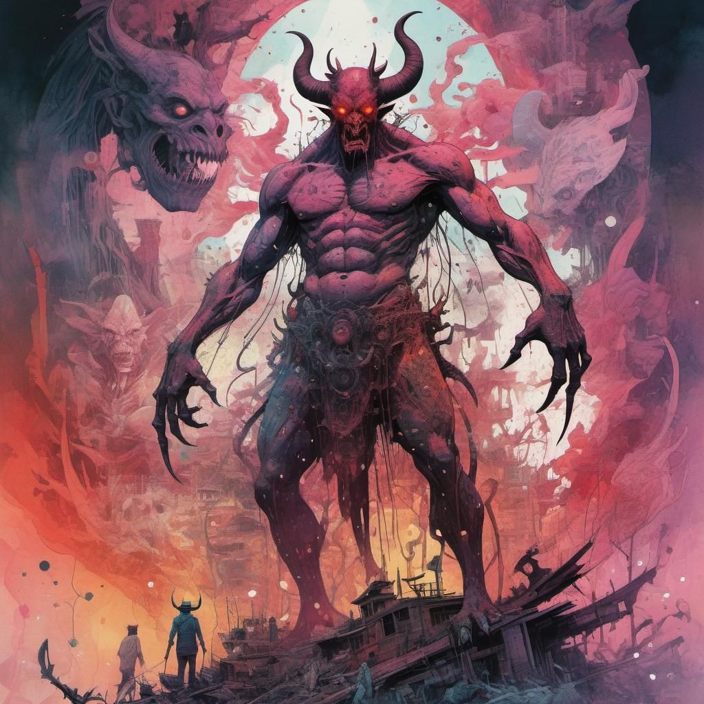 Vibrant Demon Calamity Double Exposure Collage